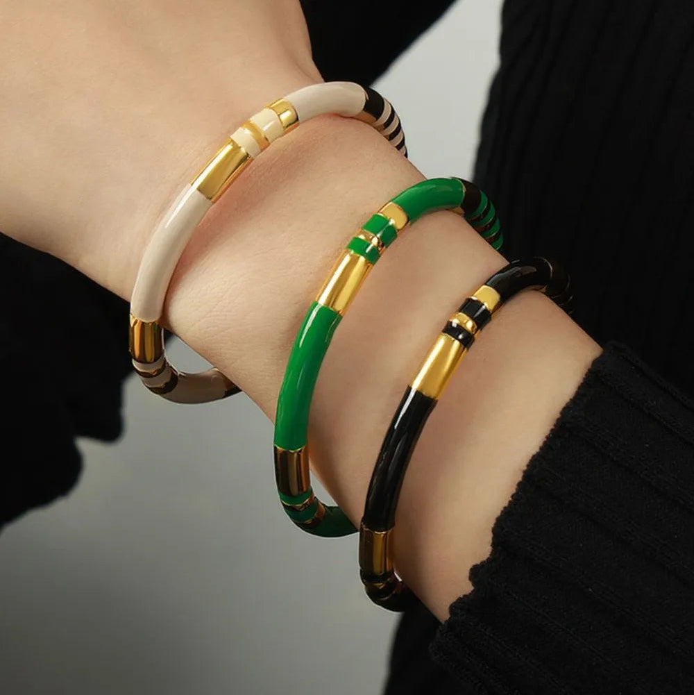 Enamel Titanium Steel Cuff Bracelet