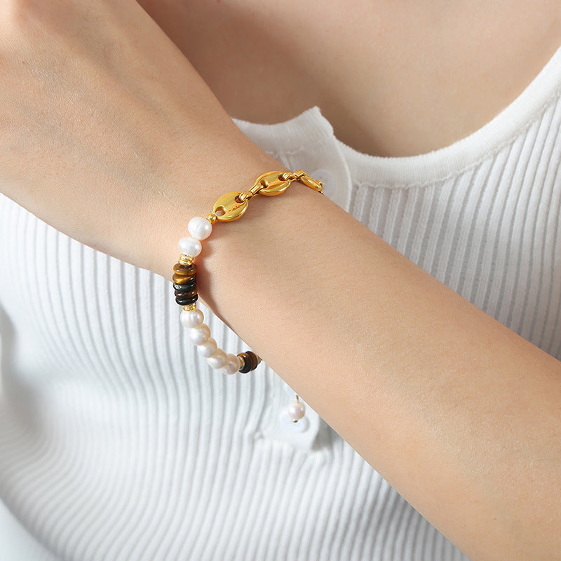 Freshwater Pearl Tiger's Eye Bracelet