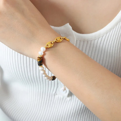 Freshwater Pearl Tiger's Eye Bracelet