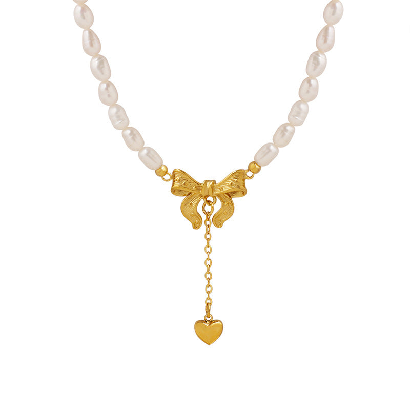 Titanium Steel Freshwater Pearl Heart Necklace